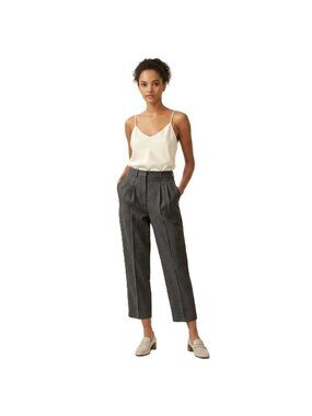 NWT THEORY Straconi in Grey Pleated Modern Flannel Wool Pants 10